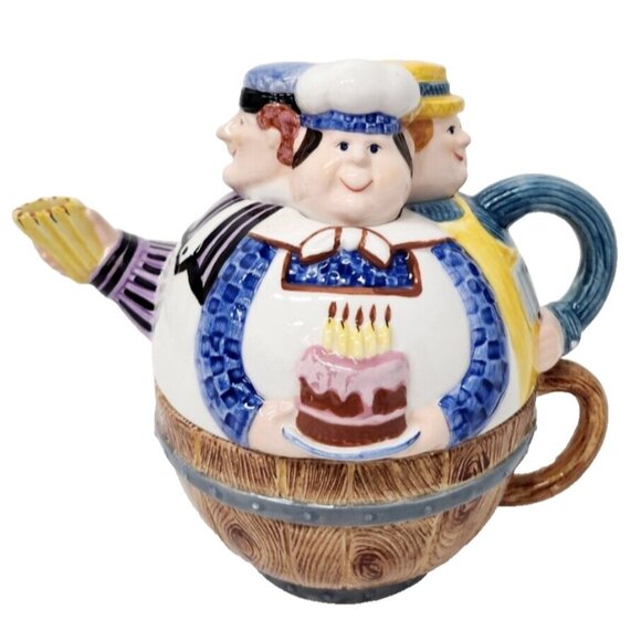 VTG Department 56 Three Men in a Tub Nesting Teapot and Cup Set Ceramic Kitsch - Picture 1 of 15